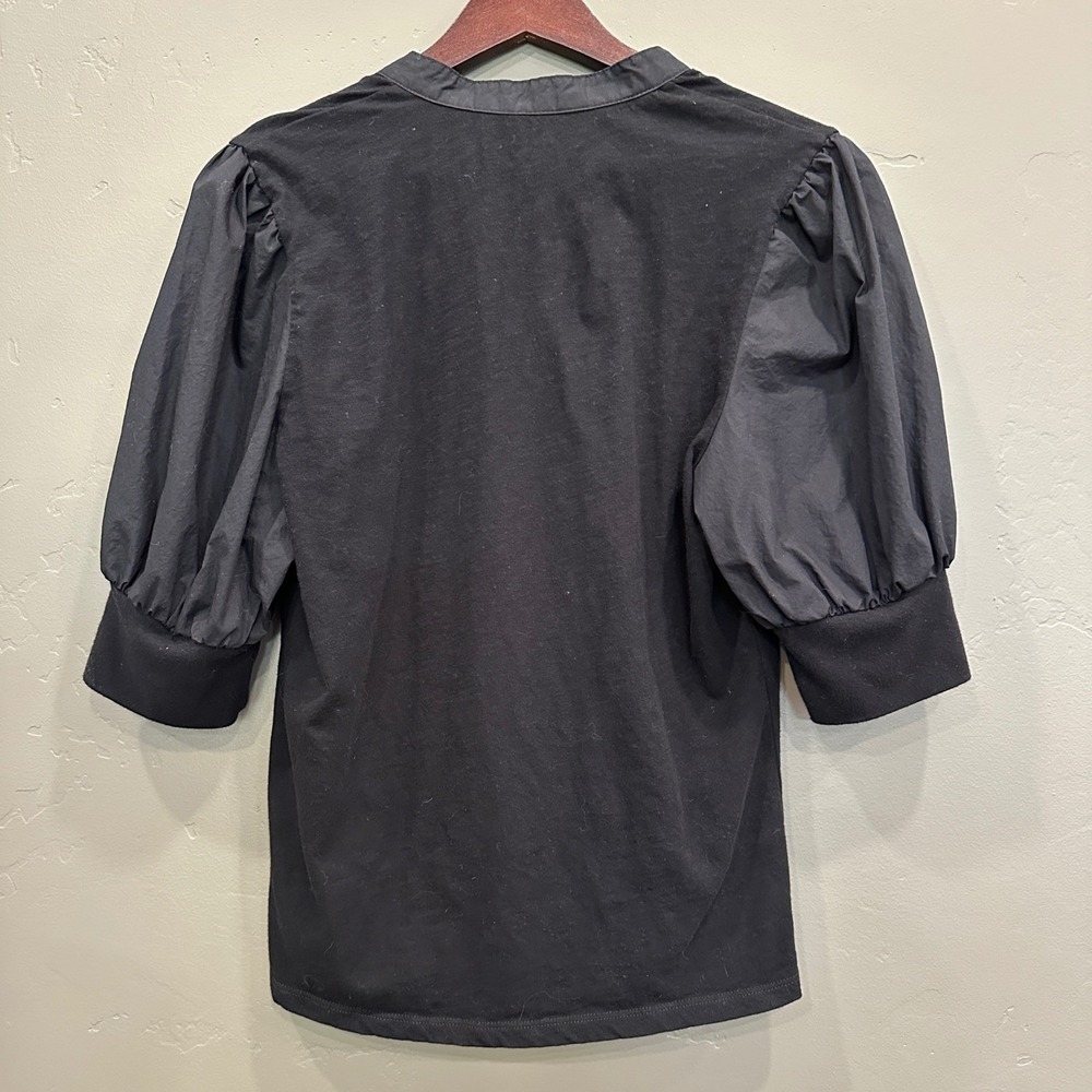 Habitual Puff Sleeve Henley Top in Black Size Medium Cotton Boho Chic NWOT - Picture 12 of 12